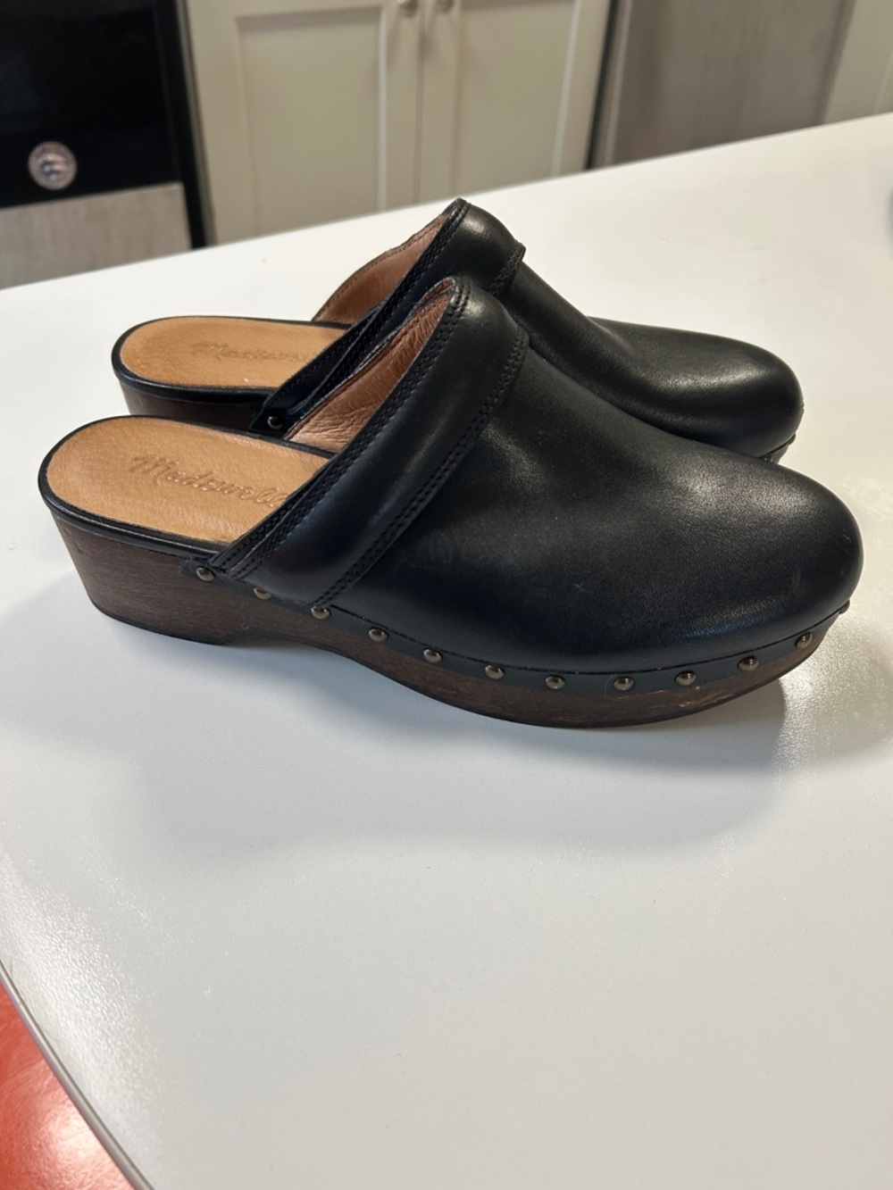 Madewell Black Leather Slip-On Clog Mules